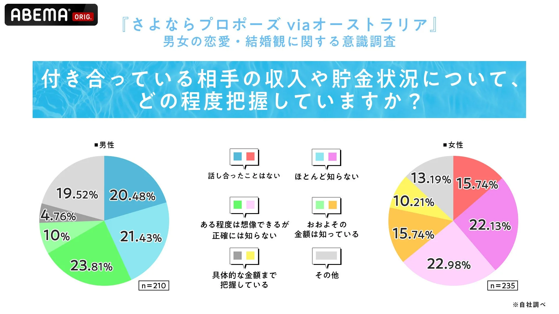 交際相手の収入や貯金状況の把握度に関する円グラフ