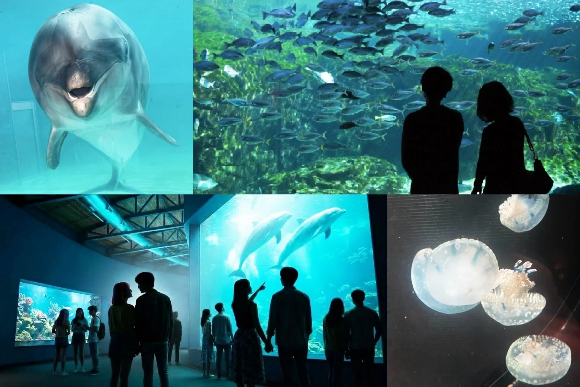 水族館の多様な魅力を示すコラージュ